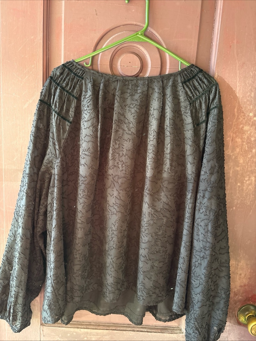 Wonderly Black Textured Long-Sleeve Peasant Blouse